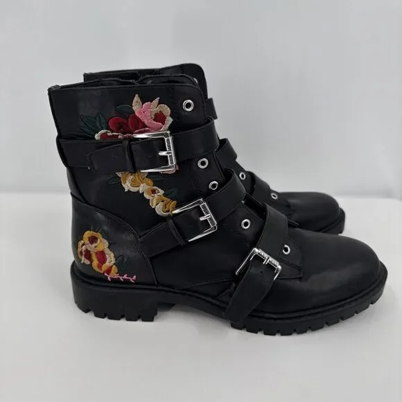 G By Guess Womens Ankle Booties Embroidered W Flowers Black Buckle Size 8M - Picture 9 of 9